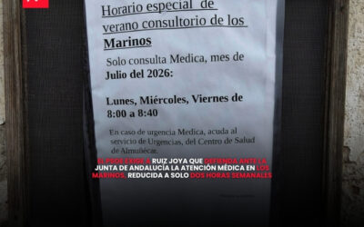 El PSOE exige a Ruiz Joya que defienda ante la Junta de Andalucía la atención médica en Los Marinos, reducida a solo dos horas semanales